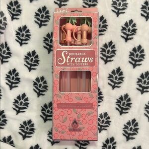 Pink Reusable Straws with Toppers